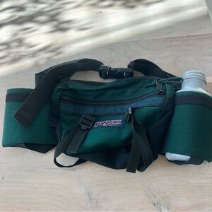 Vtg Jansport Unisex Forest Green Fanny Pack Waist Hiking Bag Water Bottle USA